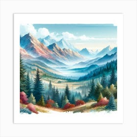 Watercolor Of A Mountain Landscape Art Print