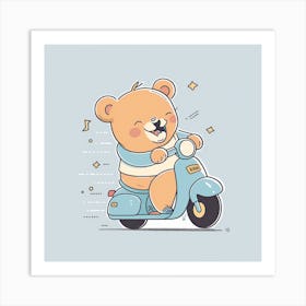 Teddy Bear Riding A Scooter 1 Art Print