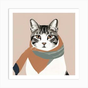 Cat With Scarf Art Print