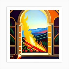 Fire In The Window Art Print