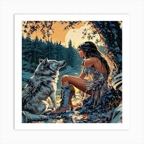 Indian Woman And Wolf-Drucke 09.12.2024--3184b9 Art Print