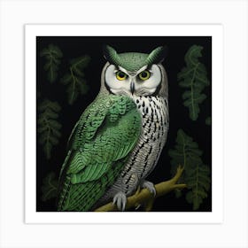 Ohara Koson Inspired Bird Painting Great Horned Owl 3 Square Art Print