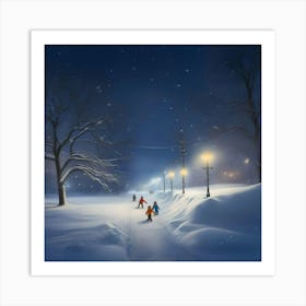 Winter Night In The Park Art Print