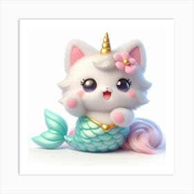 Fluffy 3D image of mermaid caticorn 12 Art Print