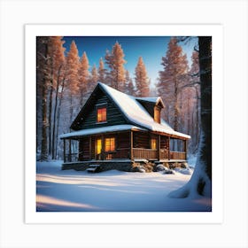 snowy cabin Art Print