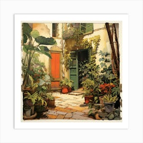 Courtyard With Potted Plants 2 Art Print