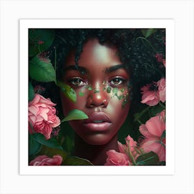 Black Girl With Flowers 6 Art Print