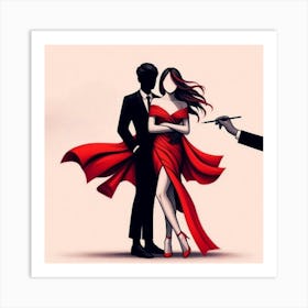 Man And Woman In Red Dress Art Print