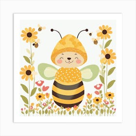 Floral Baby Bee Nursery Illustration (30) Art Print