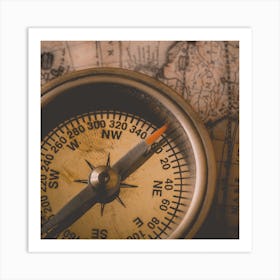 Compass On A Map 1 Art Print