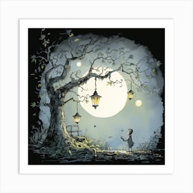 Moon And The Lanterns Art Print