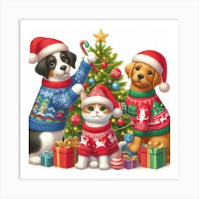 Christmas With Pets Art Print