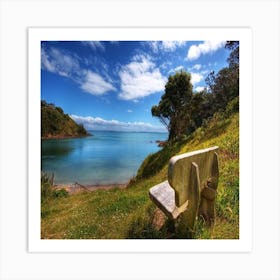 Bench Overlooking The Ocean Art Print