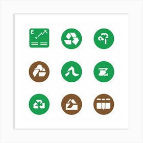 A Series Of Flat Design Icons Representing Various Eco Friendly Practices Such As Recycling Solar (2) Art Print