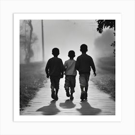 Three Boys Walking On A Path Art Print