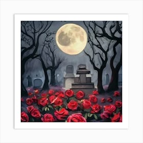 Graveyard Roses Oil Painting Art Print