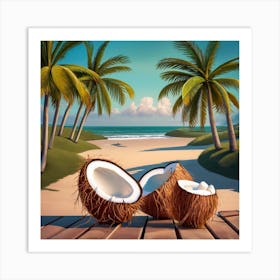 Coconuts On The Beach 1 Art Print