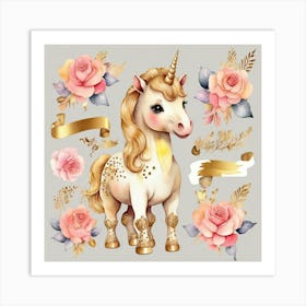 Unicorns And Roses Art Print