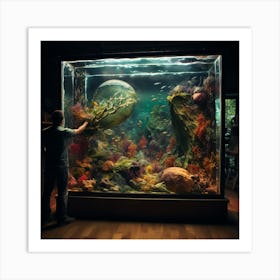 Man Looking At An Aquarium Art Print