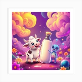 Cute Alien Baby And Bottle Of Milk Art Print