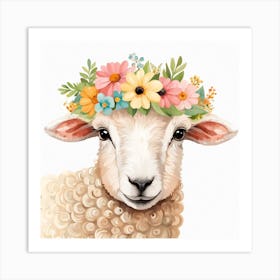 Floral Baby Sheep Nursery Illustration (29) Art Print
