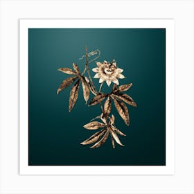 Gold Botanical Blue Passionflower on Dark Teal Art Print
