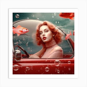 Beautiful Woman In A Car 1 Art Print