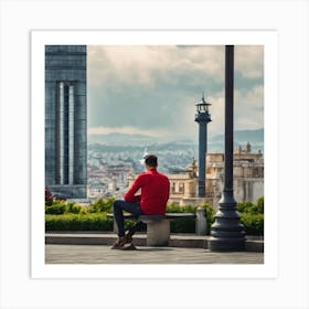 Man Sitting On Bench In Barcelona Art Print