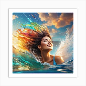 Woman In The Ocean 2 Art Print