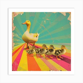 Retro Sun Duck & Duckling Collage Art Print