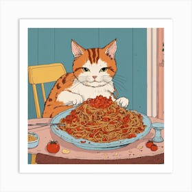 Cat Eating Spaghetti 1 Art Print