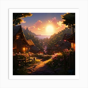 Village At Sunset 4 Art Print