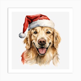 Golden Retriever Santa Hat 5 Art Print