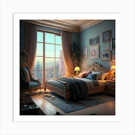 The View Of Very Beautifull Bed Room 3d (3) 1 Art Print