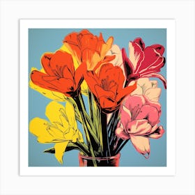 Andy Warhol Style Pop Art Flowers Freesia 4 Square Art Print