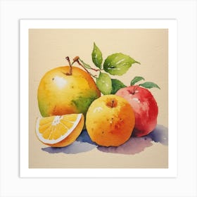 Watercolor Of Apples And Oranges Art Print