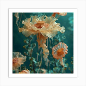 Organic Sculptur Aqua Flower Art Print