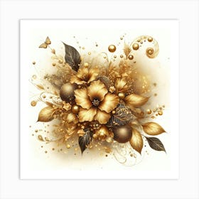 Gold Flowers 1 Art Print