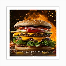 Burger On Fire Art Print