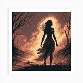 Woman Walking In The Woods Art Print