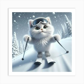 Kitty Cat On Skis Art Print