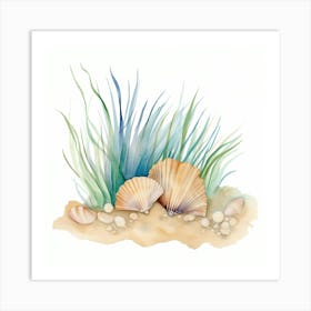 Sea Shells And Grass Art Print