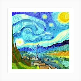 Village Harmony: Where Nature Meets Tradition Starry Night Art Print