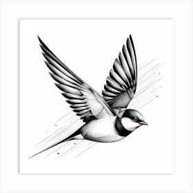 Swallow Bird - Abstract Line Art Illustration 188 Art Print