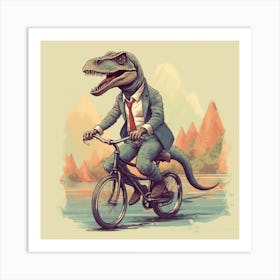 Dinosaur Businessman Riding A Bike Art Print