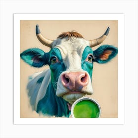 Cow With Green Drink Art Print