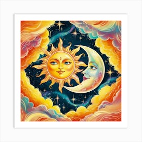 Leonardo Phoenix A Whimsical Illustration Featuring The Sun An 2 Art Print