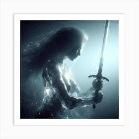 Young Woman Holding A Sword 1 Art Print