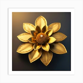 Golden Lotus Flower Wall Decoration Art Print