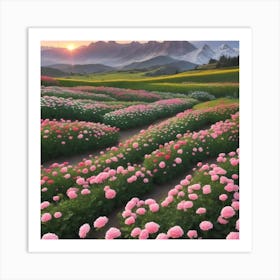 Pink Flowers In The Mountains Art Print